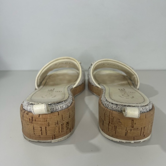 Chanel CC 2021 Chain Pool Tweed Cork Heels Mule Sandals Slides Shoes - Picture 11 of 13